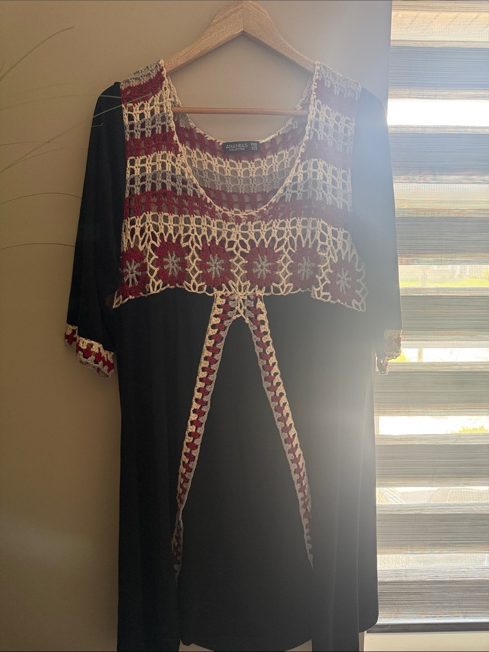 Anandas collection Black Dress with Red and Cream Crochet and velvet material